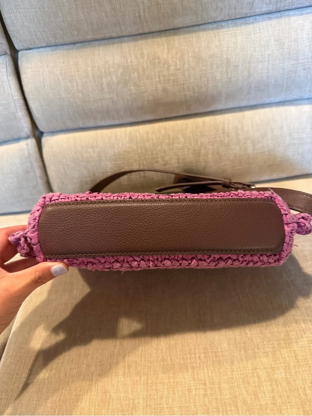 Vince Camuto Livee Raffia Large Crossbody Bag – Sandalwood/Rose Pink & Brown